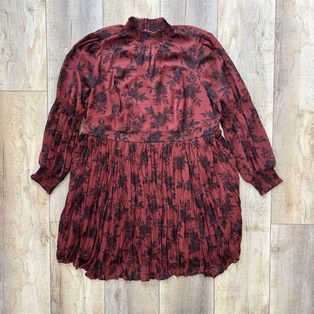 Torrid Mini Dress Womens Sz 3 Turtleneck Crinkle Pleated Floral Boho Whimsigoth - Picture 6 of 16